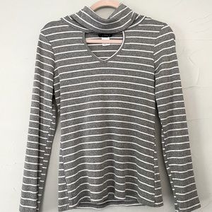 Striped Key Hole Turtleneck